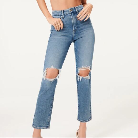 Good American Good Vintage Distressed Straight Leg High Rise Jeans Size 26 - Picture 1 of 7